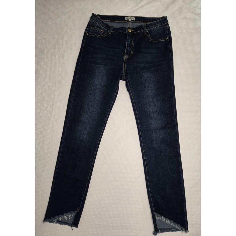 See And Be Seen Womens Denim Jeans Size 8 Fray Cuff MidRise 28x28 Dark Blue‎